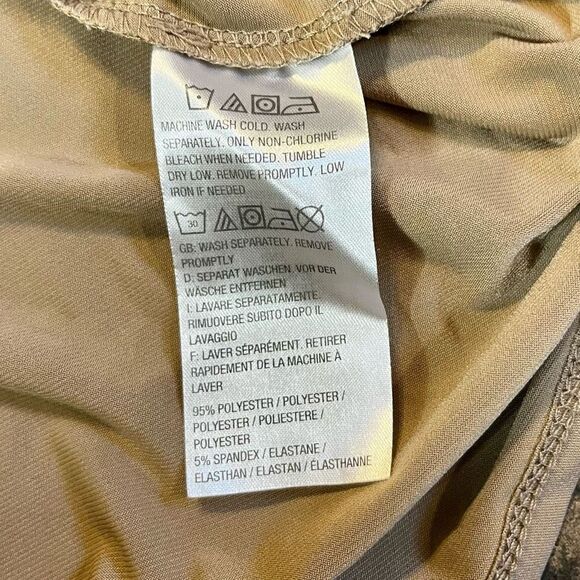 Susan Graver Tan Asymmetrical Liquid Knit Quarter Sleeves Medium Tunic Blouse - Picture 9 of 10